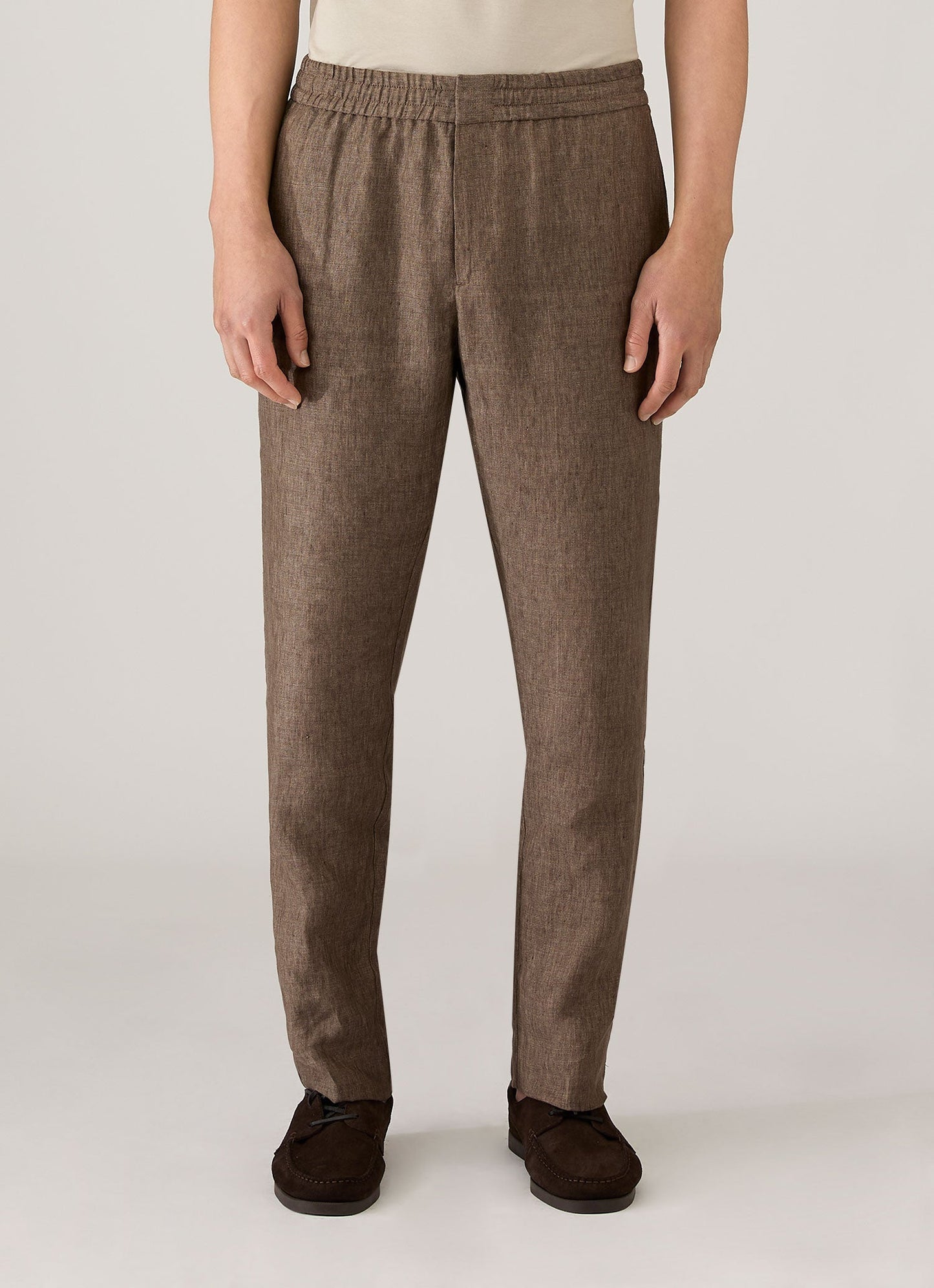 Mens Linen Drawstring Trouser In Dark Walnut Mtrs3092 Brgw