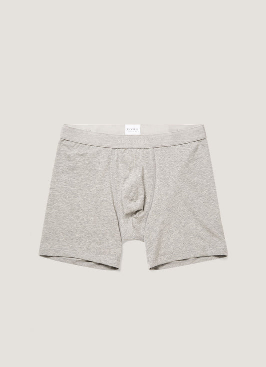 Mens Long Leg Stretch Cotton Trunks In Grey Melange