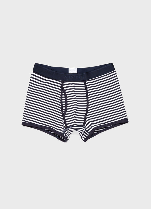 Mens Superfine Cotton Trunks In White Navy