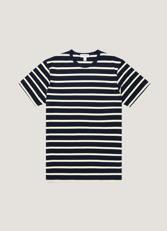 Mens Cotton Classic Breton Stripe Tshirt Navy Ecru Mtsh0001