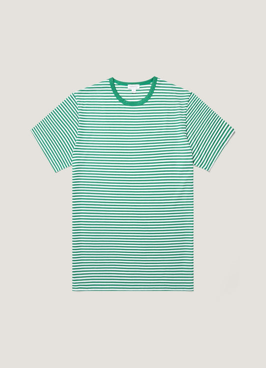 Mens Classic Tshirt In White Bright Green English Stripe Mtsh0001Es Stof