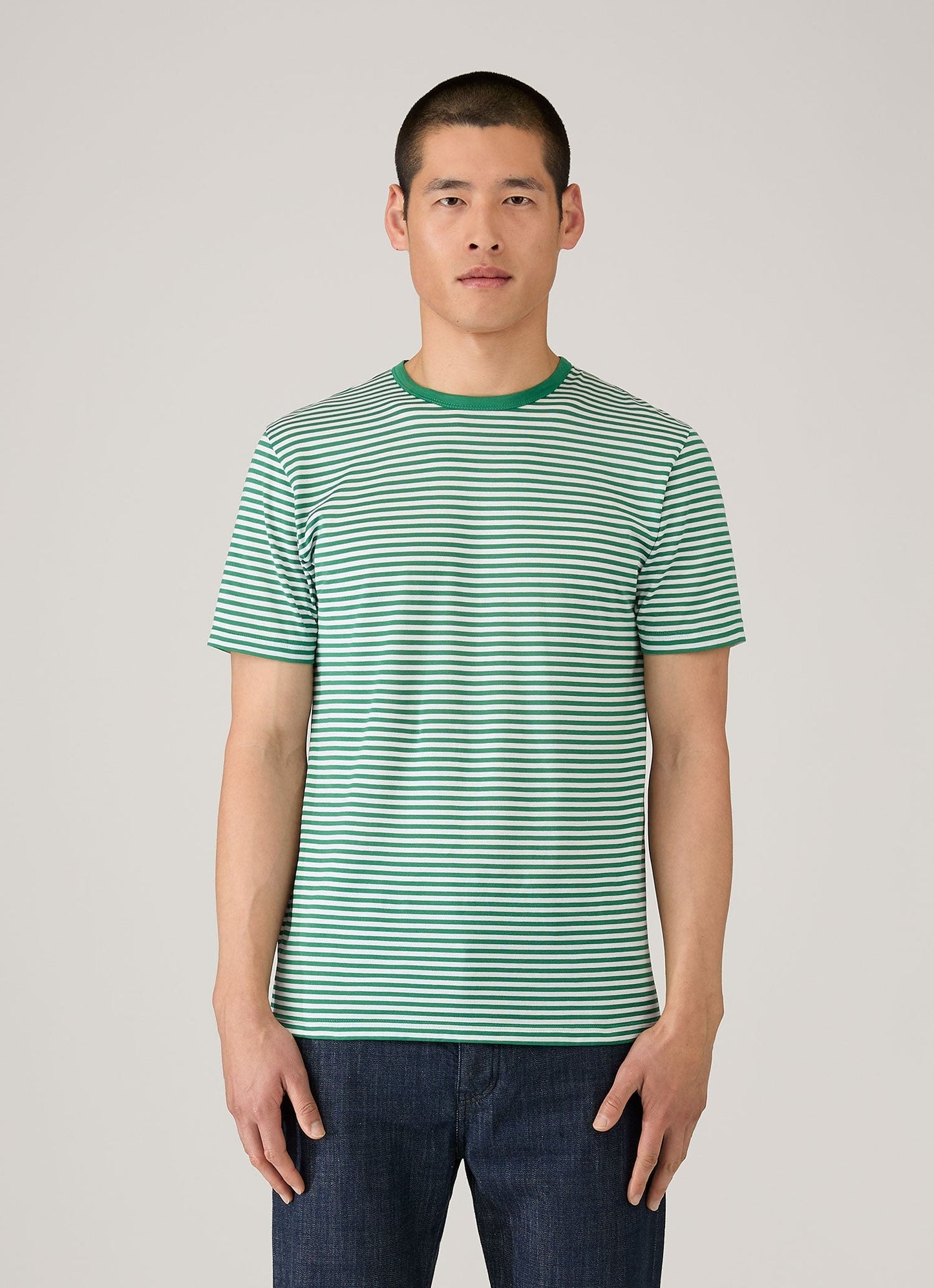 Mens Classic Tshirt In White Bright Green English Stripe Mtsh0001Es Stof