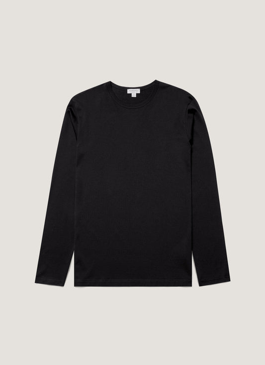 Mens Long Staple Cotton Long Sleeve T Shirt In Black