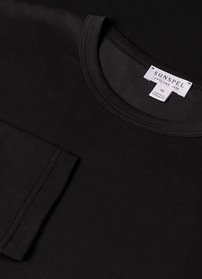 Mens Long Staple Cotton Long Sleeve T Shirt In Black