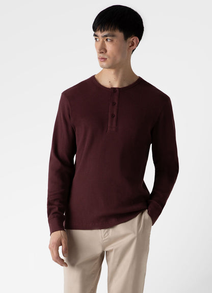 Mens Long Sleeve Waffle Henley In Maroon Mtsh0162 Rdeg