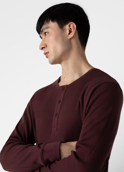 Mens Long Sleeve Waffle Henley In Maroon Mtsh0162 Rdeg
