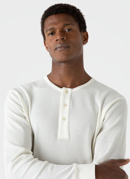 Mens Long Sleeve Waffle Henley In Ecru Mtsh0162 Whcr