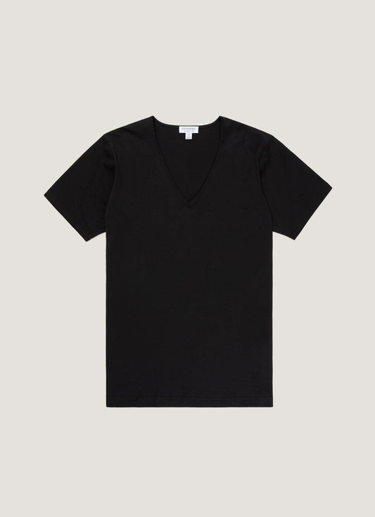 Mens Superfine Cotton Low V Neck Underwear T Shirt In Black Mtsh4002