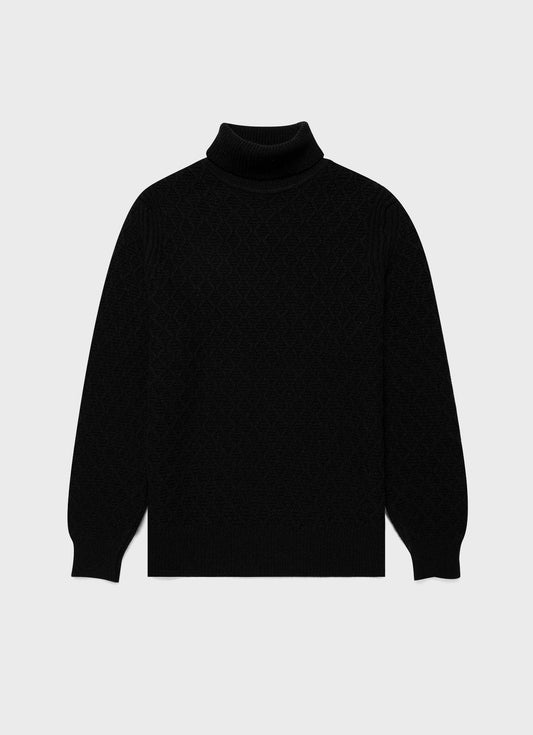 Mens Wm Brown Lambswool Roll Neck In Dark Navy Mouline Wbmjum8268 Bufa