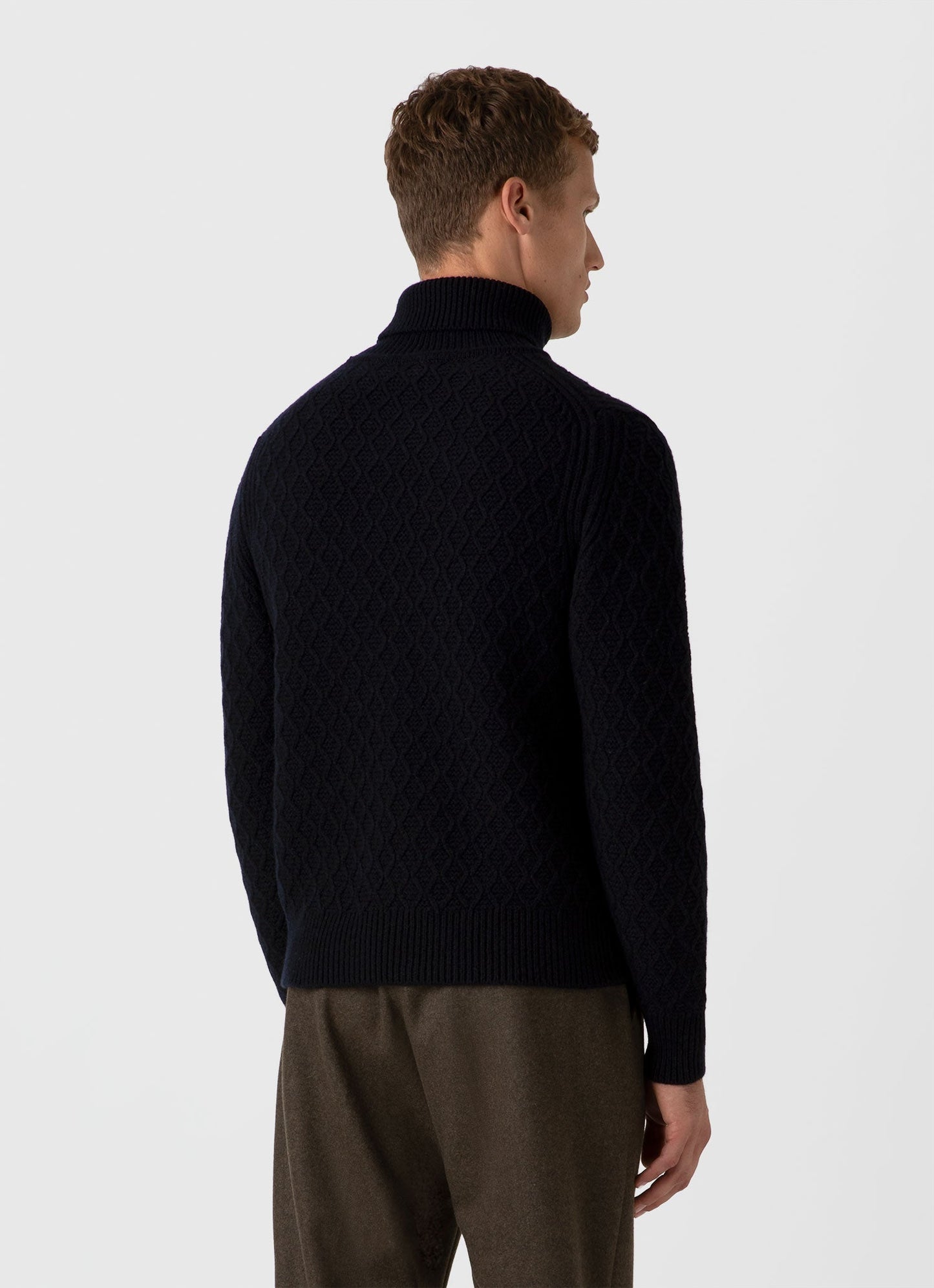 Mens Wm Brown Lambswool Roll Neck In Dark Navy Mouline Wbmjum8268 Bufa