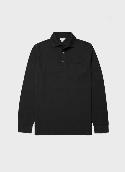 Mens Long Sleeve Formal Riviera Polo Shirt In Black Wbmpol1062 Bkaa