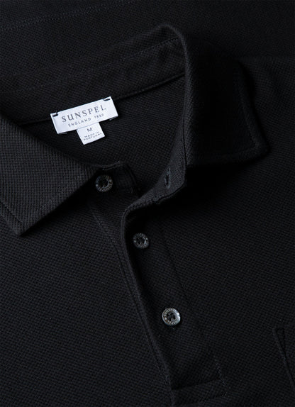 Mens Long Sleeve Formal Riviera Polo Shirt In Black Wbmpol1062 Bkaa