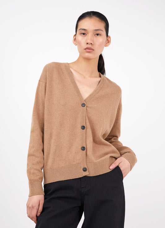 Womens Cashmere Boxy Cardigan In Camel