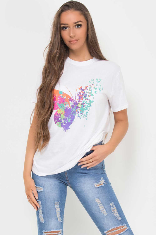 Butterfly Print T Shirt White