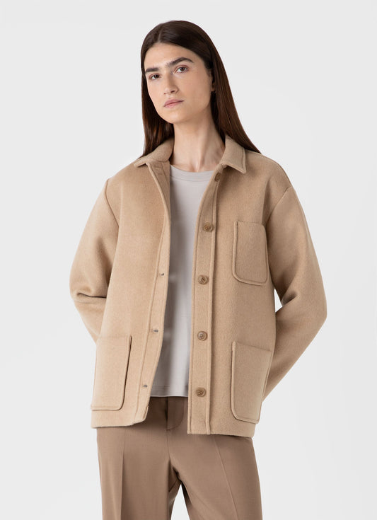 Womens Double Faced Twin Pocket Jacket In Light Camel Wjac7047 Brfg