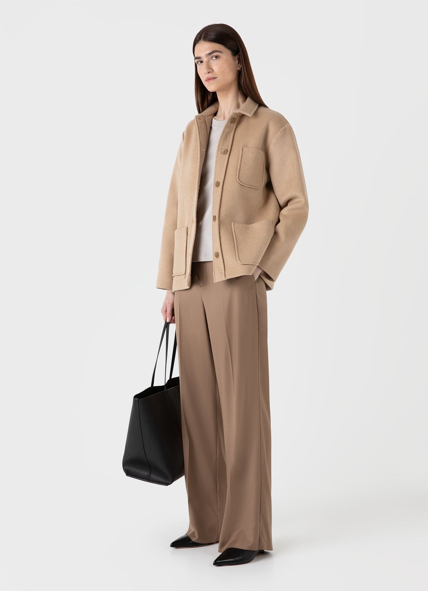 Womens Double Faced Twin Pocket Jacket In Light Camel Wjac7047 Brfg