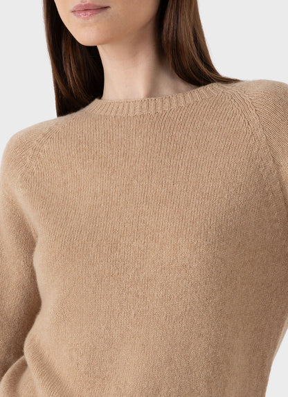Womens Lambswool Crew Neck Jumper In Light Camel