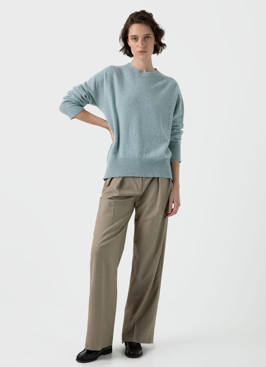 Womens Lambswool Crewneck Jumper In Blue Sage Wjum8176 Busy