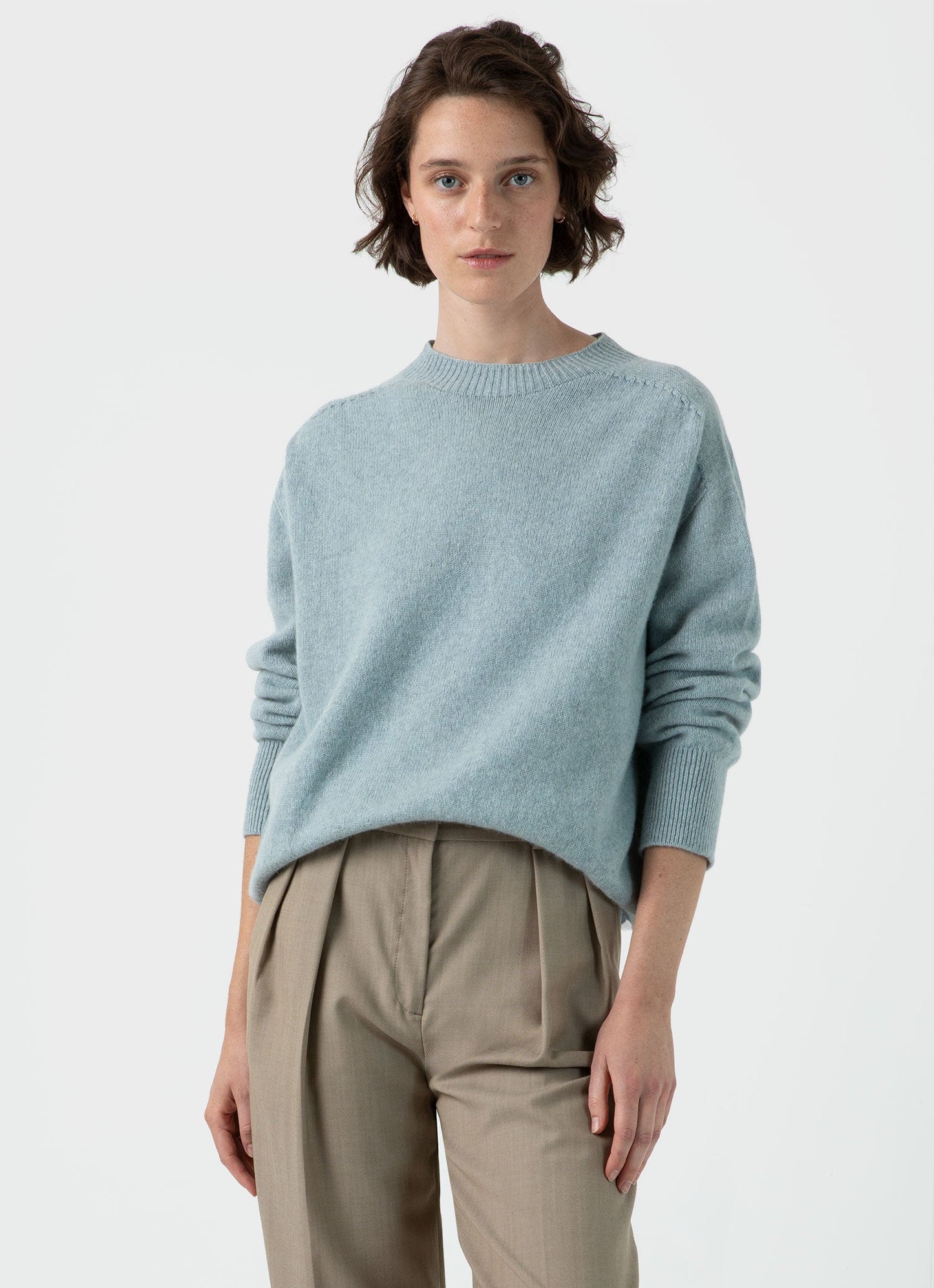 Womens Lambswool Crewneck Jumper In Blue Sage Wjum8176 Busy