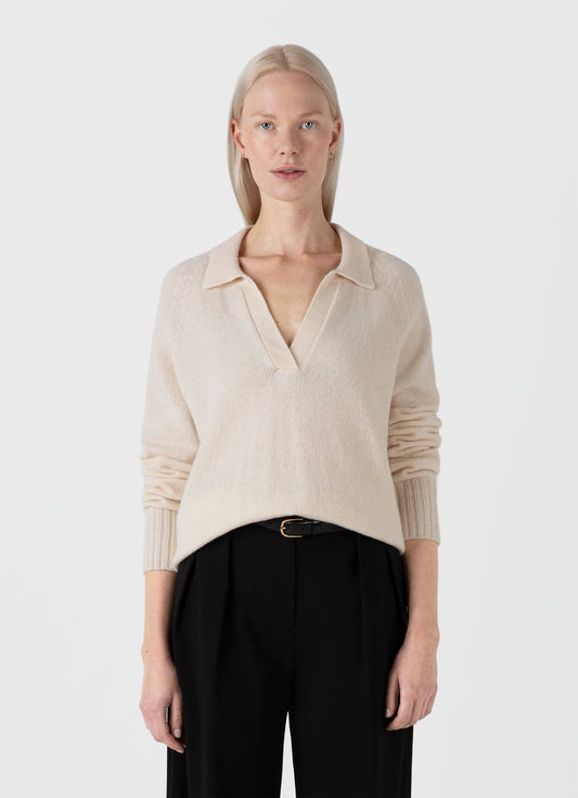 Womens Lambswool Polo Jumper In Ecru Wpol8192 Whcr