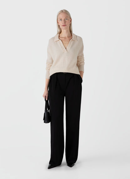 Womens Lambswool Polo Jumper In Ecru Wpol8192 Whcr