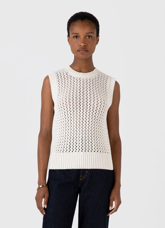 Womens Chunky Cotton Stitch Vest In Ecru Wtop8227 Whcr