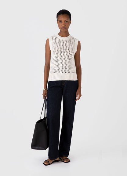 Womens Chunky Cotton Stitch Vest In Ecru Wtop8227 Whcr